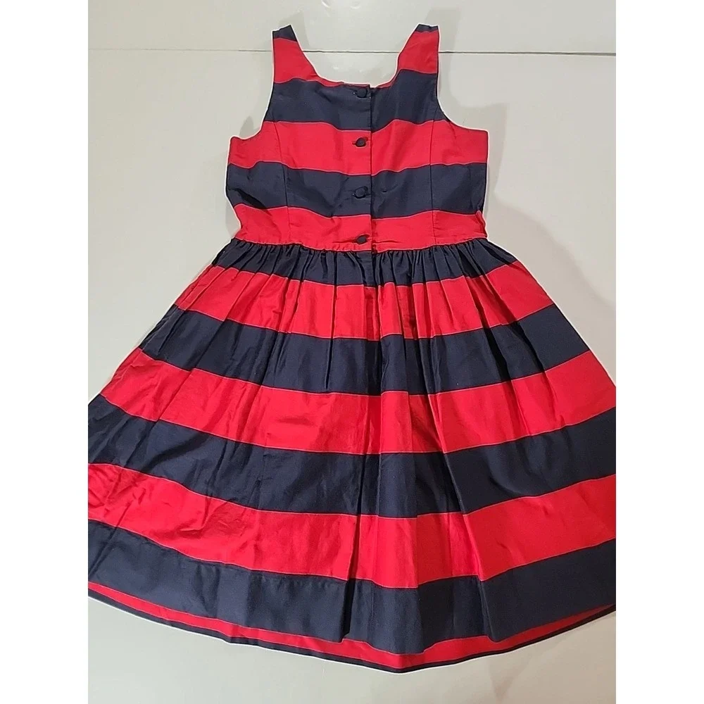 Ralph Lauren‎ Girls 16 Striped Dress Navy Red Sleeveless Preppy Party Holiday